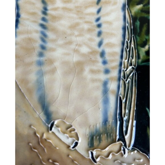 Vintage Owl Ceramic Painted Tile Trivet Hang on Wall Or Stand For Display - Picture 5 of 6